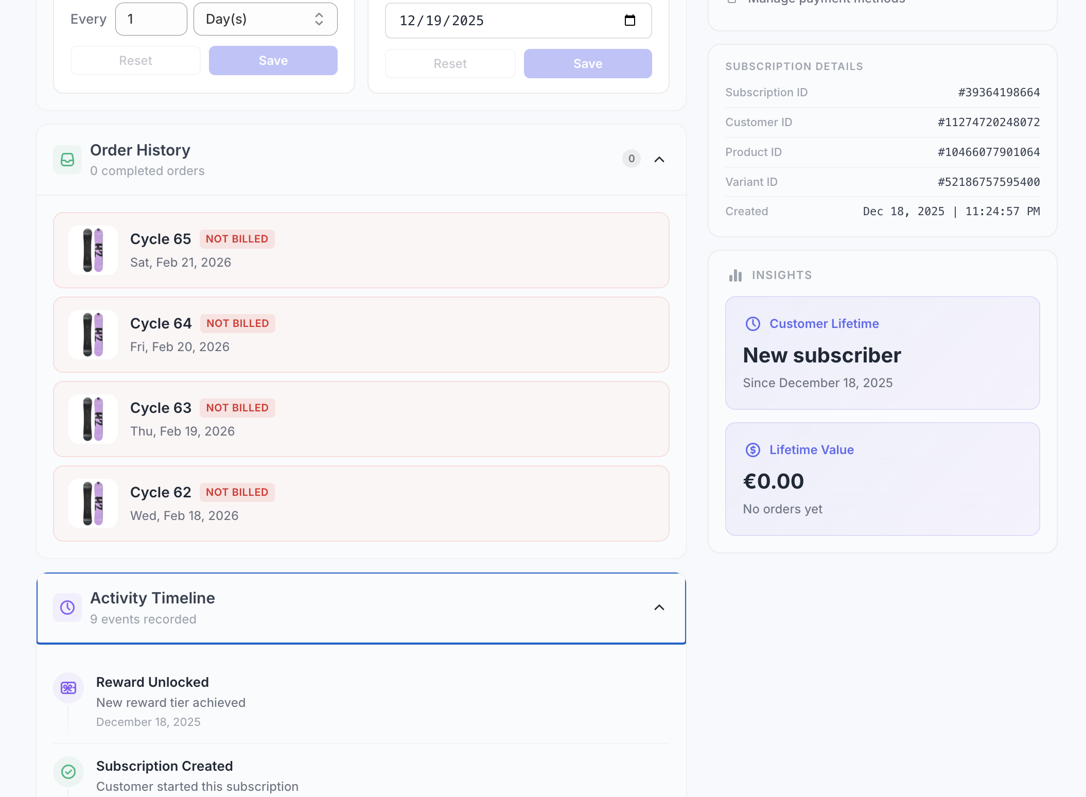 Editing the next order of a subscription in subZwallet