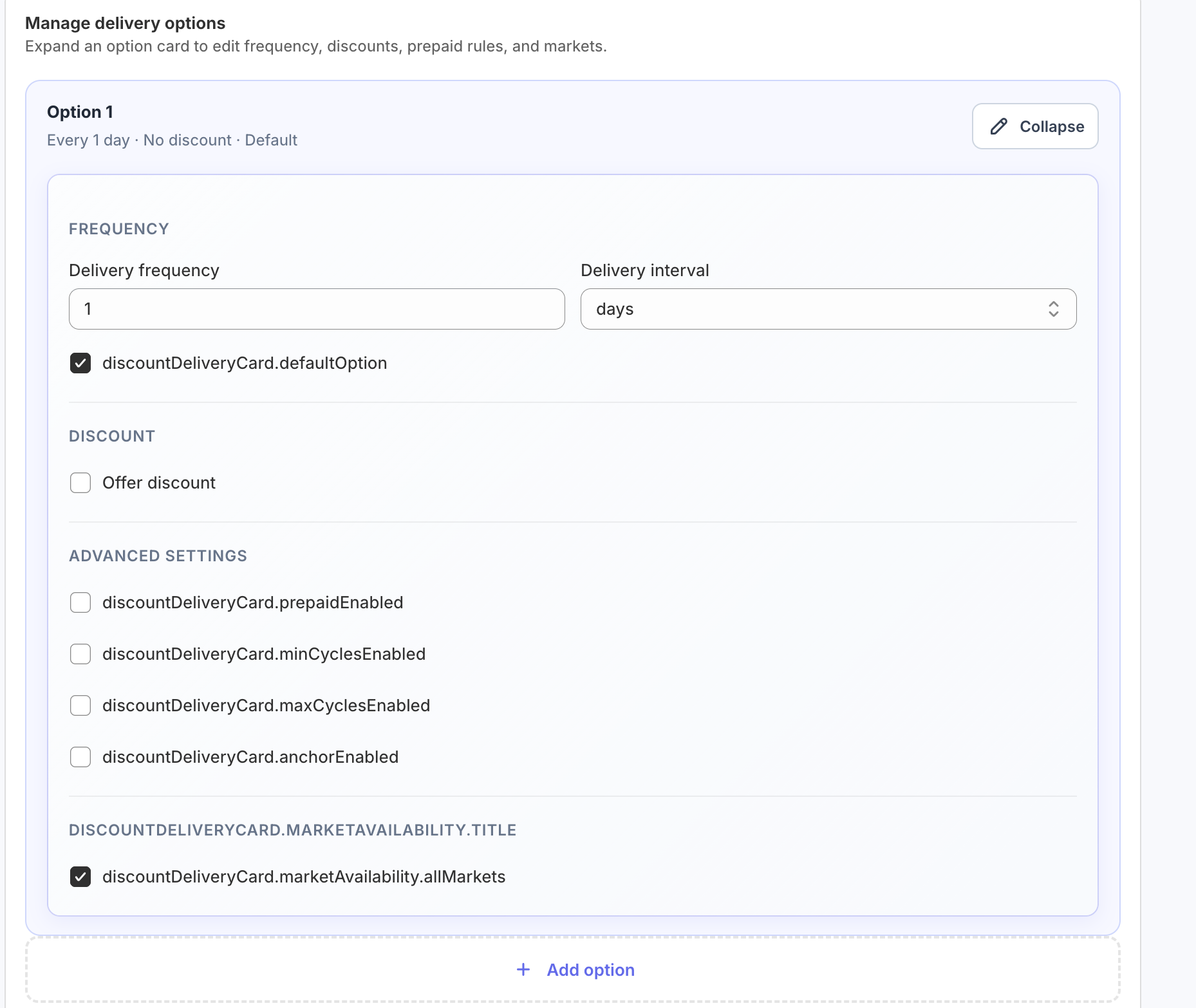 Delivery interval and discount configuration card in subZwallet
